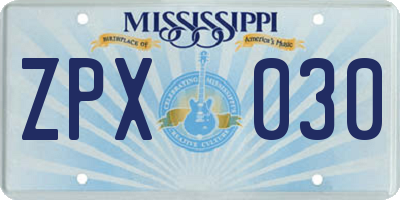 MS license plate ZPX030