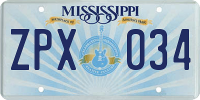 MS license plate ZPX034