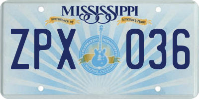 MS license plate ZPX036
