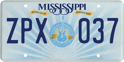 MS license plate ZPX037