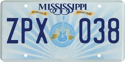 MS license plate ZPX038