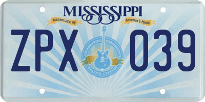 MS license plate ZPX039