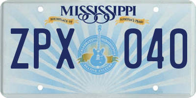 MS license plate ZPX040