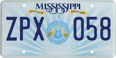 MS license plate ZPX058