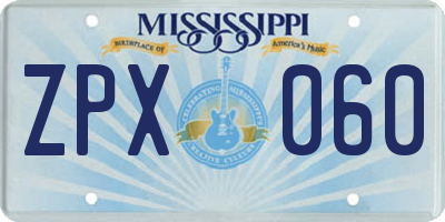 MS license plate ZPX060