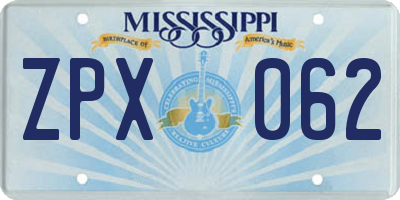 MS license plate ZPX062