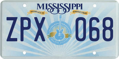 MS license plate ZPX068
