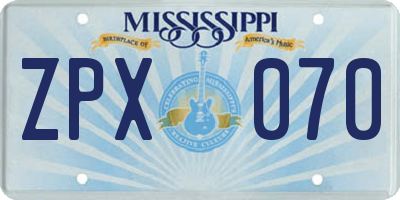 MS license plate ZPX070