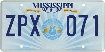 MS license plate ZPX071