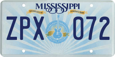 MS license plate ZPX072