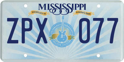 MS license plate ZPX077