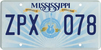 MS license plate ZPX078