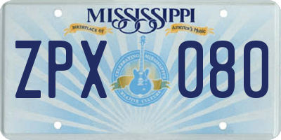 MS license plate ZPX080