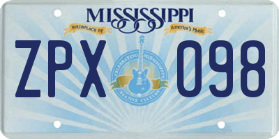 MS license plate ZPX098