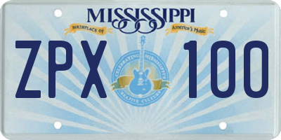 MS license plate ZPX100