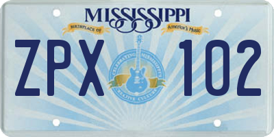 MS license plate ZPX102