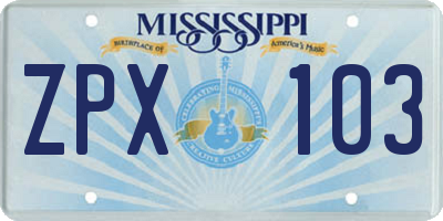 MS license plate ZPX103