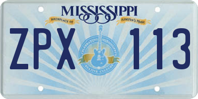 MS license plate ZPX113