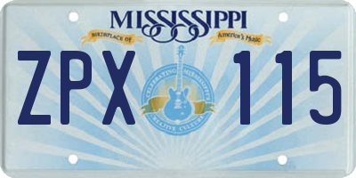 MS license plate ZPX115