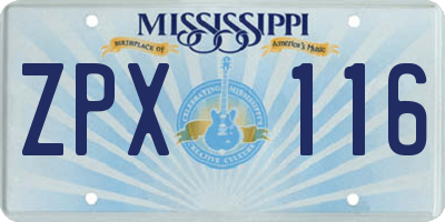 MS license plate ZPX116