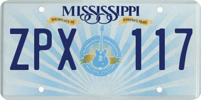 MS license plate ZPX117