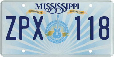 MS license plate ZPX118