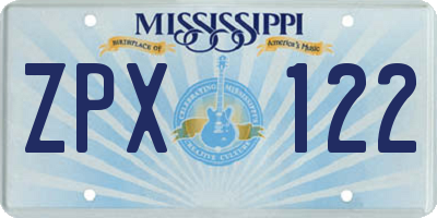 MS license plate ZPX122