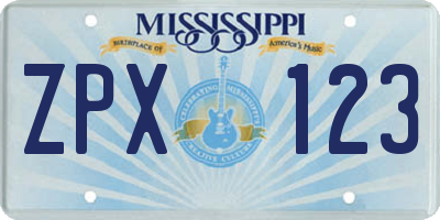 MS license plate ZPX123