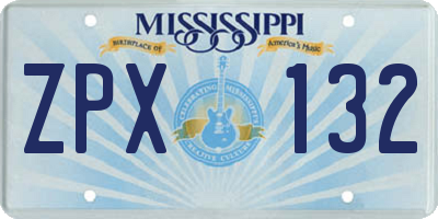 MS license plate ZPX132