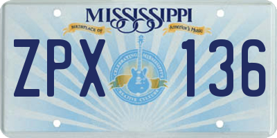 MS license plate ZPX136