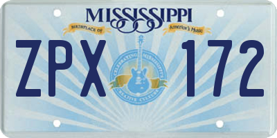 MS license plate ZPX172