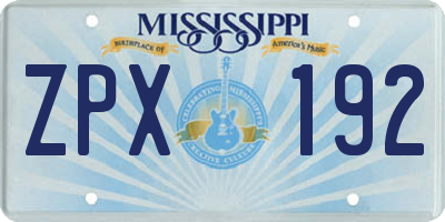 MS license plate ZPX192