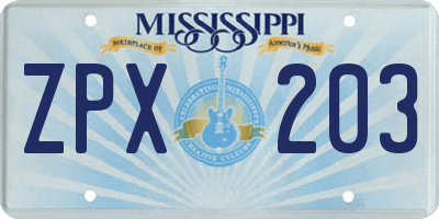 MS license plate ZPX203