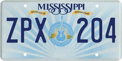 MS license plate ZPX204