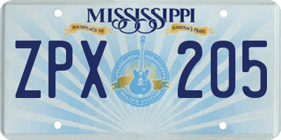 MS license plate ZPX205