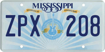 MS license plate ZPX208