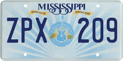MS license plate ZPX209