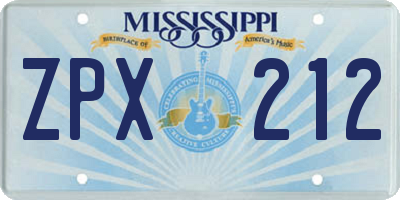 MS license plate ZPX212