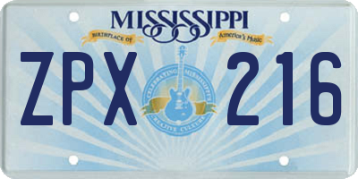 MS license plate ZPX216