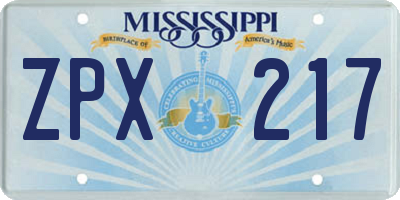 MS license plate ZPX217