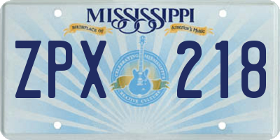 MS license plate ZPX218