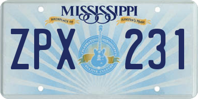 MS license plate ZPX231