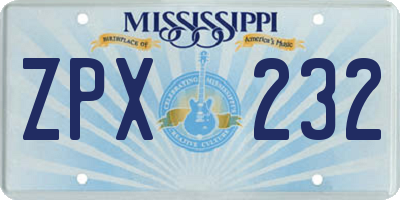 MS license plate ZPX232