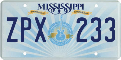 MS license plate ZPX233