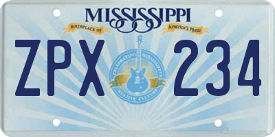 MS license plate ZPX234