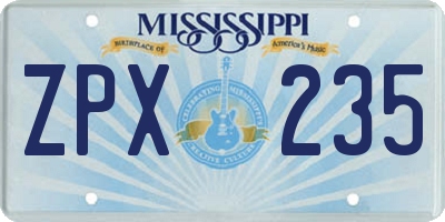 MS license plate ZPX235