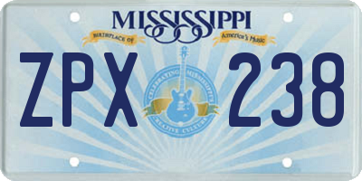MS license plate ZPX238