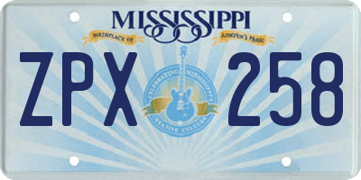 MS license plate ZPX258