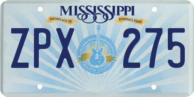 MS license plate ZPX275