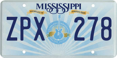MS license plate ZPX278